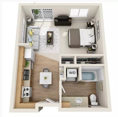 Floor plan for studio, 1 bath, 496 sqft